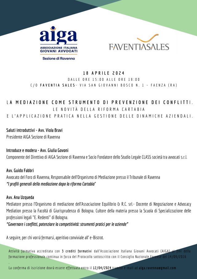 Convegno AIGA – La mediazione come strumento di prevenzione dei conflitti